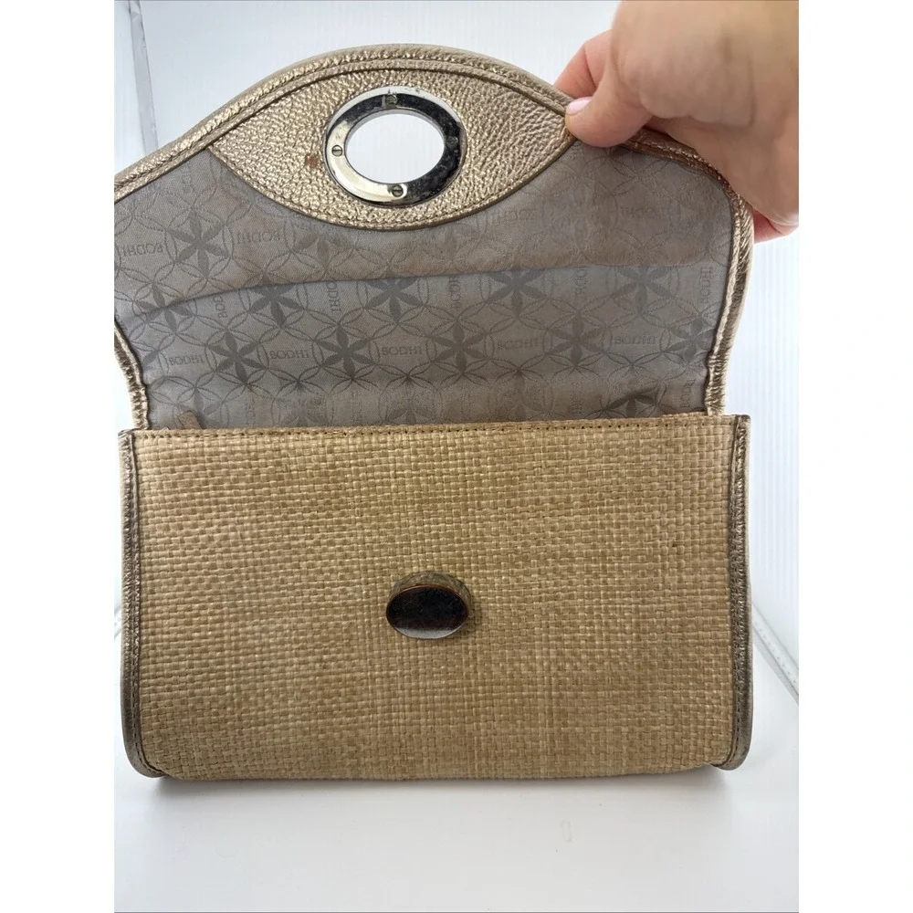 Bodhi Straw Raffia Metallic Leather Envelope Clutch Evening Bag